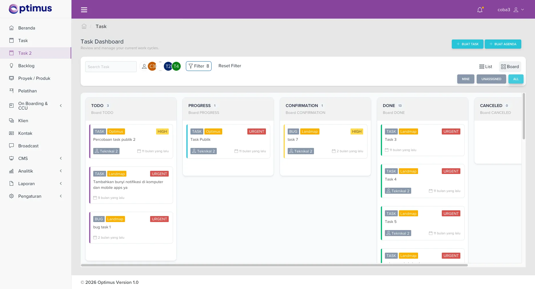 Optimus — Task board kanban